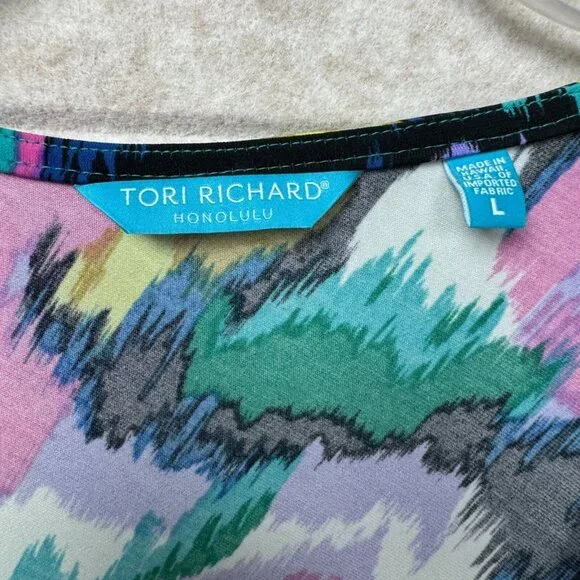 Tori Richard Honolulu Abstract Psychedelic V-Neck Long Sleeve Dress L - Picture 6 of 10